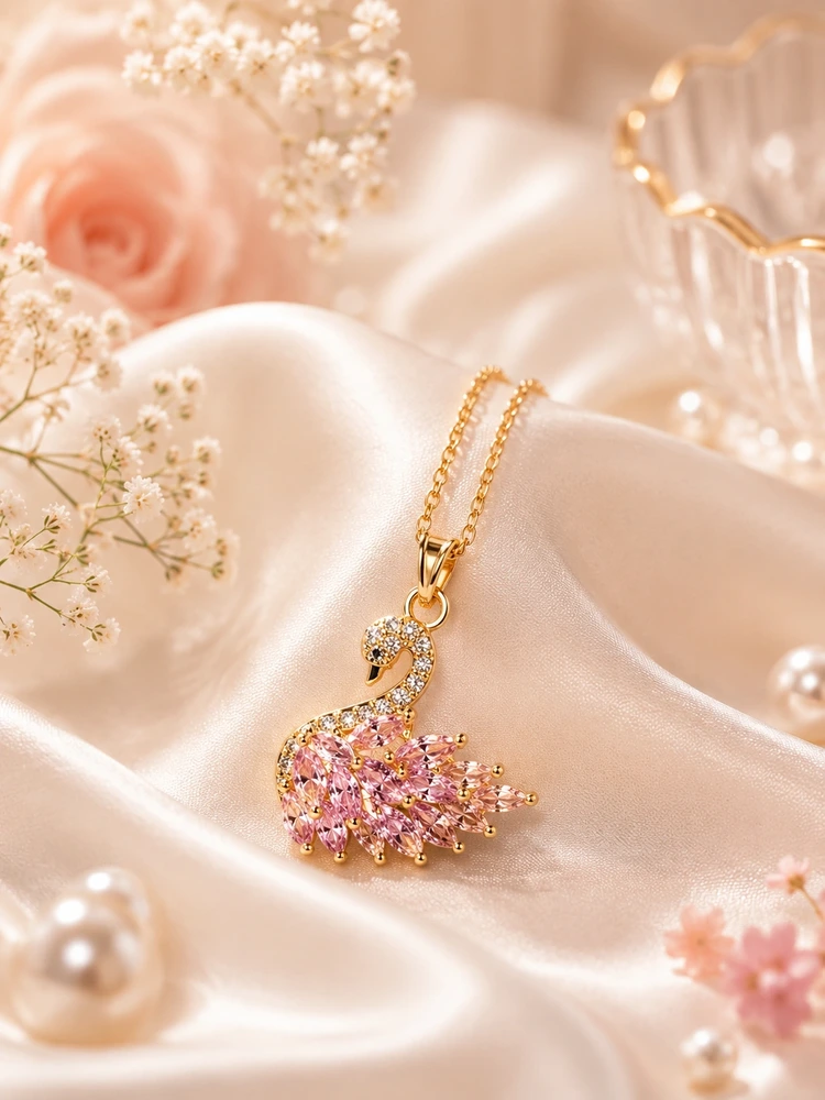 Pink swan pendant 
