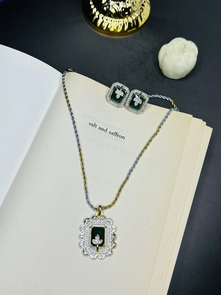Emerald Stone Gold Silver Chain