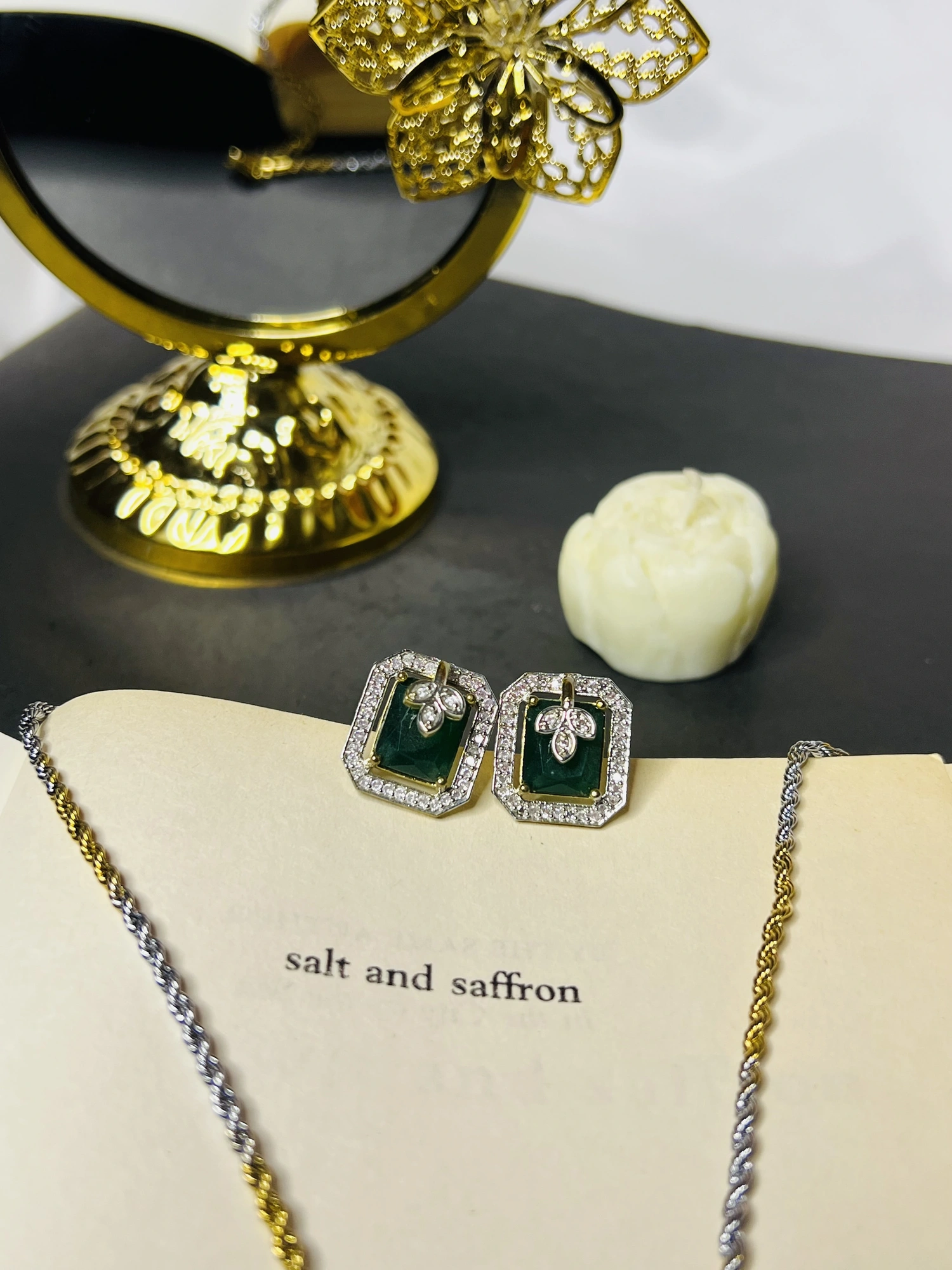 Emerald Stone Gold Silver Chain, photo 2 of 2