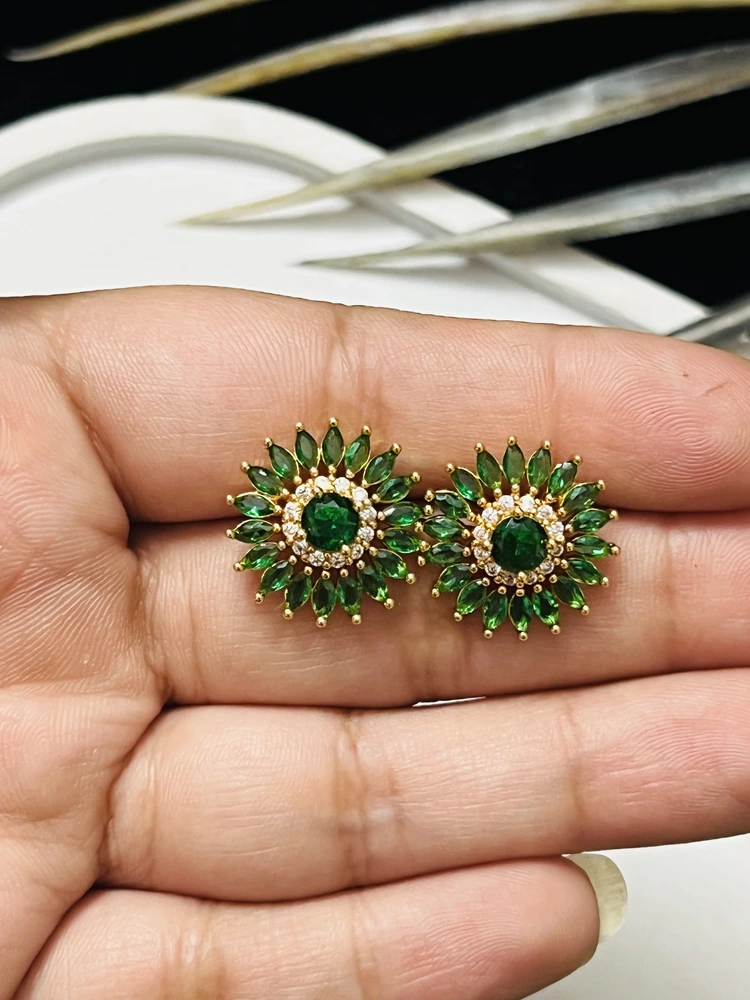 Green floral studs