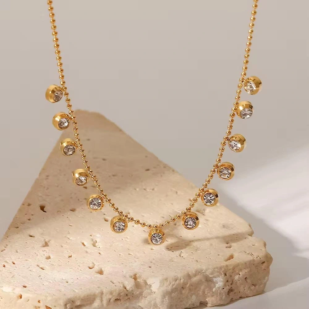 Golden Drops Crystal Charm Necklace